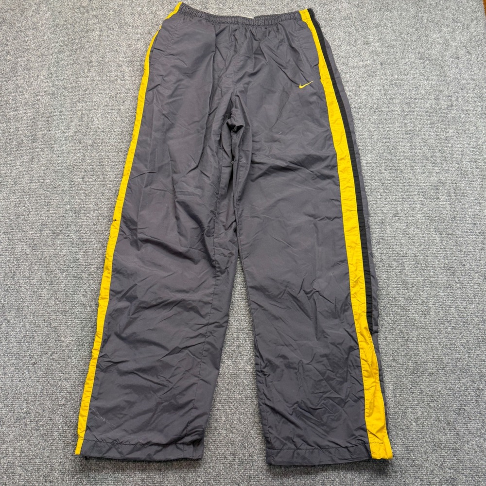 Nike Kids XL 18-20 Baggy Track Pants Gray Yellow Stripe Mesh Lined Athletic Y2K